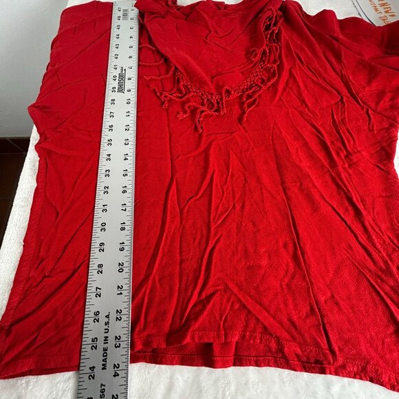 Dairi Fashion Womens Red Fringe Cowl Neck 3/4 Dolman Sleeve Top Loose Fit Casual - Picture 7 of 7